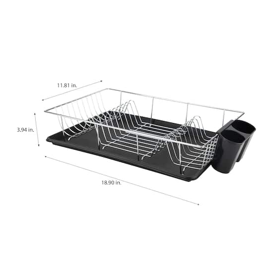 Kitchen Details Black 3-Piece Chrome Dish Rack with Tray
